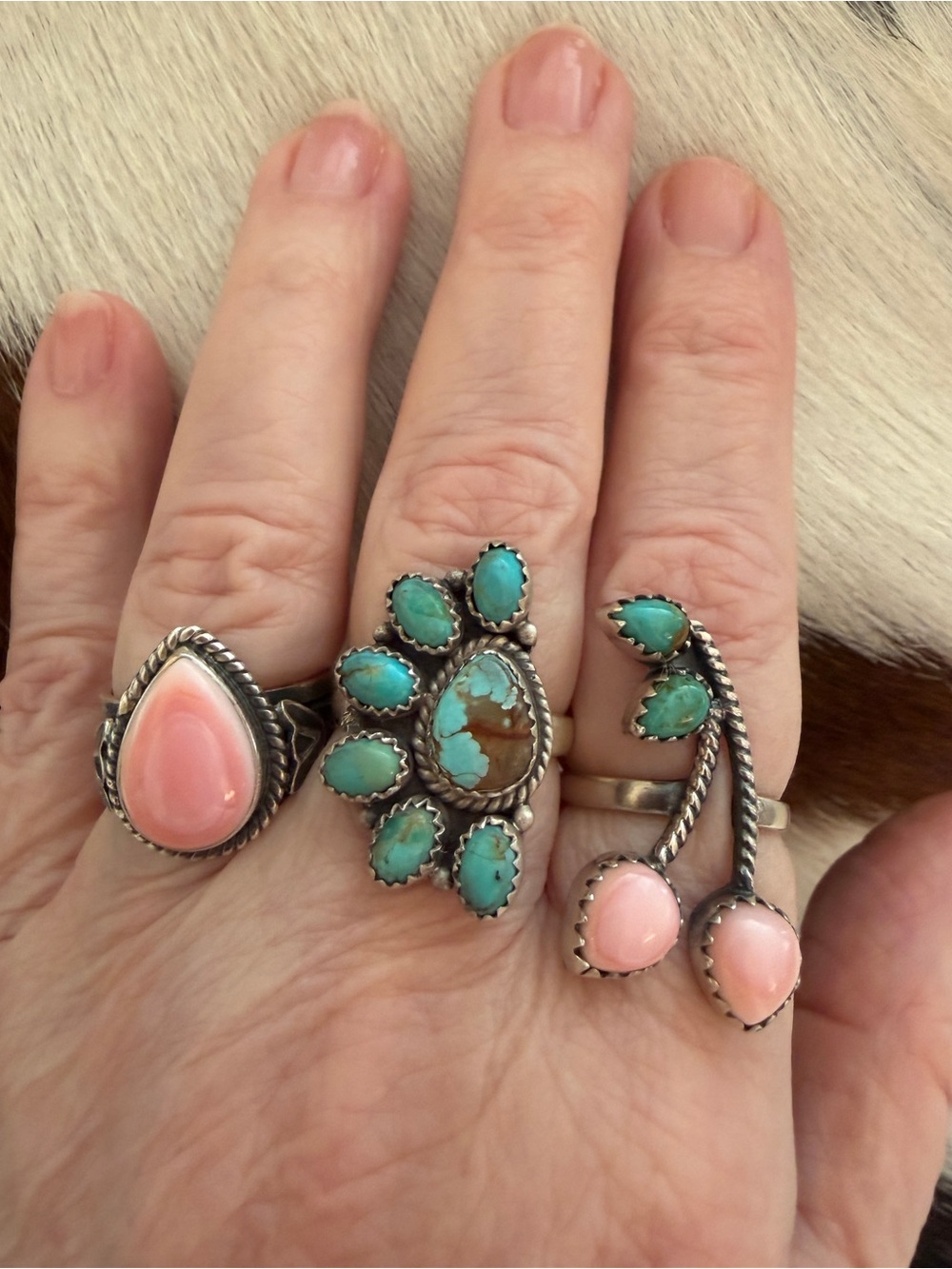 ❤️ Number 8 Mine & Mojave Turquoise Half Cluster Adj Sterling 925 Statement Ring - Picture 3 of 16
